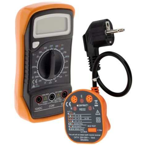 Zenitech – Multimètre digital 5 fonctions – Tension AC/DC jusqu'à 600V – Courant jusqu'à 10A – Résistance jusqu'à 2MΩ – Testeur de prise inclus (1/3)