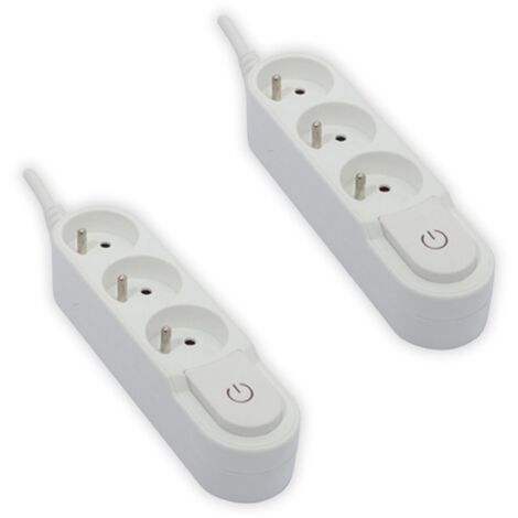Lot de 2 blocs multiprises 3x16A - 3500W - câble H05VV-F 3x1,5mm² - 3m - Blanc - Chacon