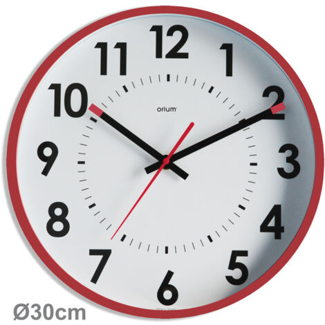 Horloge silencieuse Ø30cm lie de vin – Lisibilité jusqu'à 30m – Verre minéral de protection – Boîtier ABS anti-choc – Orium