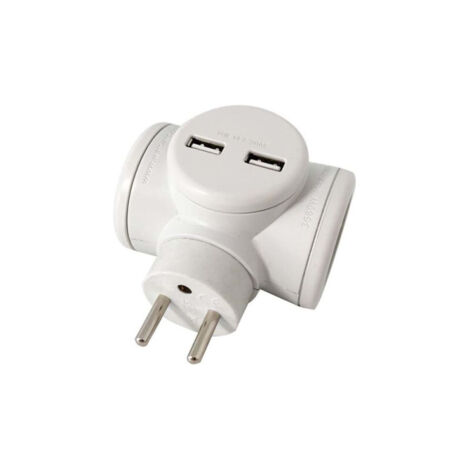 Multiprise rotative 16A avec 2 prises et 2 ports USB 2,4A – Rotation 180° – Puissance 3680W – Pour espaces restreints – Watt & Co (1/7)