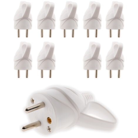 Lot de 10 fiches mâles anneau -16A 2P+T - blanc - Zenitech