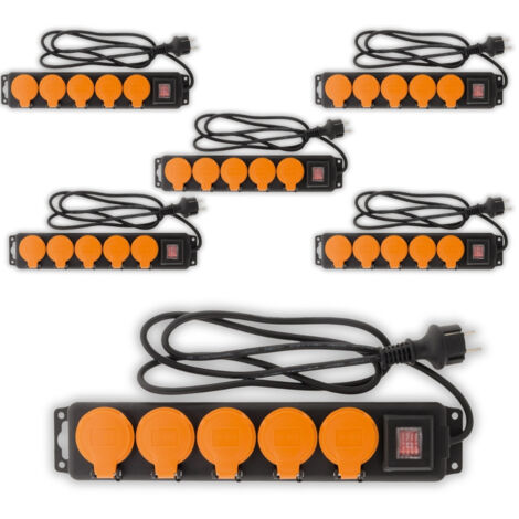 Zenitech – Lot de 6 multiprises étanches IP44 5 prises 16A 2P+T – Câble HO5RR-F 3G1,5mm² de 1,5m – Interrupteur intégré pour environnements humides - 3G1mm