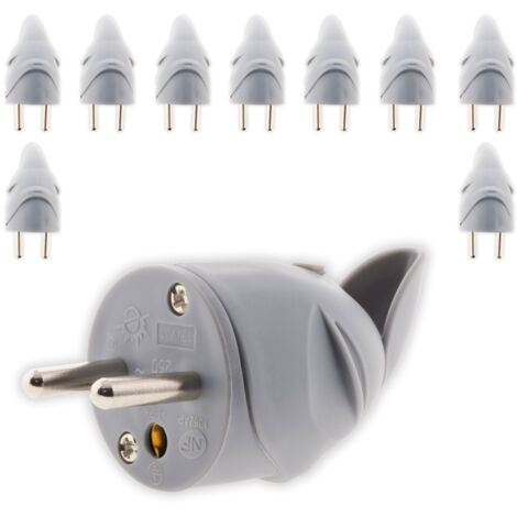 Lot de 10 fiches mâles coudées 16A 2P+T - gris - Zenitech