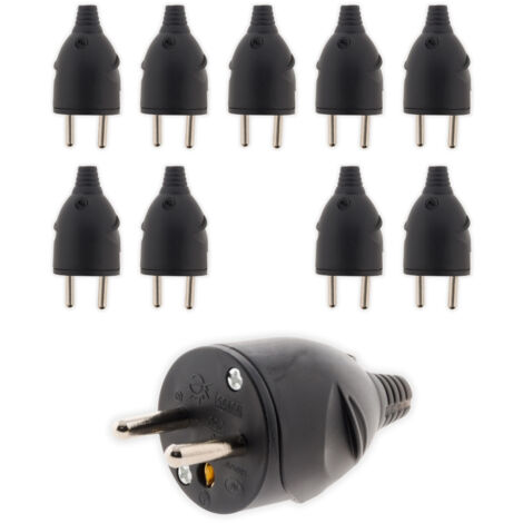 Lot de 10 fiches mâles 16A 2P+T - noir - Zenitech
