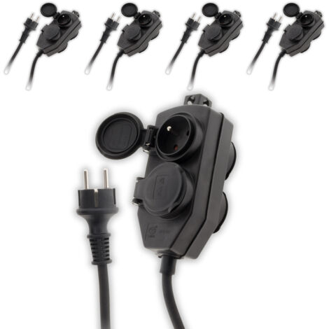 Lot de 5 boîtiers de dérivation 4 prises IP44 5m - Noir - Zenitech