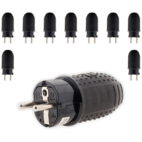 Zenitech – Lot de 10 fiches mâles 16A 2P+T étanches IP44 – Caoutchouc robuste pour extérieur – Résistance aux chocs et à l'usure