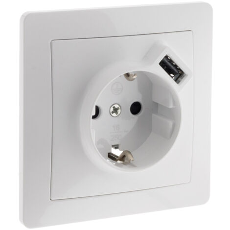 Prise encastrée Schuko + USB A - Blanc - Orys - Zenitech (1/5)
