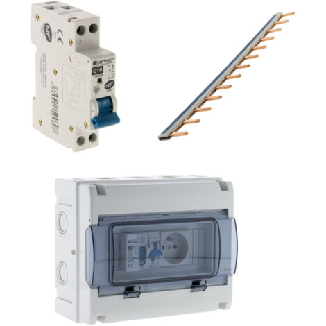 Zenitech – Peigne réversible 13 modules – Coffret électrique étanche 8 modules – Disjoncteur phase neutre 10A 3kA pour environnements humides