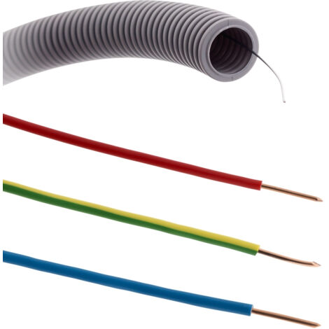 Zenitech – Set de 3 câbles H07V-U 2.5mm² 25m – Gaine ICTA préfilée Ø20mm 25m – Câbles rigides pour installations électriques domestiques