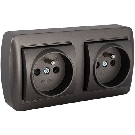 EDM – Double prise française 2P+T 16A 250V – En saillie – Couleur noir graphite – Entrées mini-canal 10x16mm, 10x20mm, 16x16mm