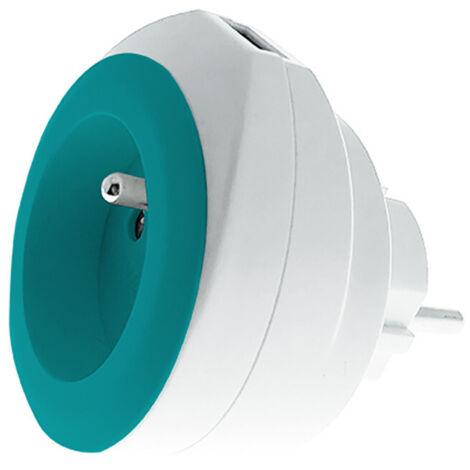 Prise BEWATT + chargeur USB Turquoise - Watt and Co