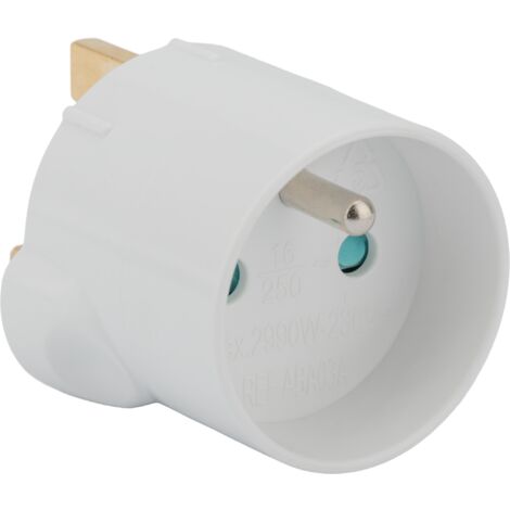 Zenitech – Adaptateur de voyage femelle France vers mâle Royaume-Uni – Fusible intégré 13A – Tension 250V – Polypropylène blanc