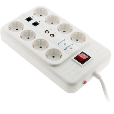 Zenitech – Multiprise 8 prises Schuko avec ports FILTRE, TV, ADSL, FAX – Protection surtension – Câble 1,5m – Puissance 3500W (1/4)