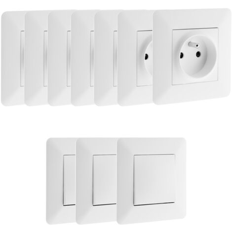Zenitech – Lot de 7 prises 2P+T 16A – 3 interrupteurs va-et-vient – Installation électrique résidentielle – Indice de protection IP20