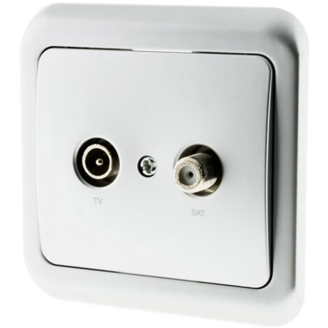Prise TV radio encastrée IP20 - chrome - Zenitech