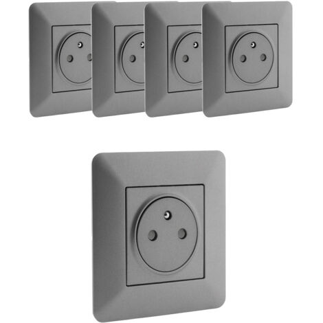 Zenitech – Lot de 5 prises de courant affleurantes 2P+T 16A – Installation en surface – Couleur titanium – Connexion sécurisée pour appareils électriques (1/4)