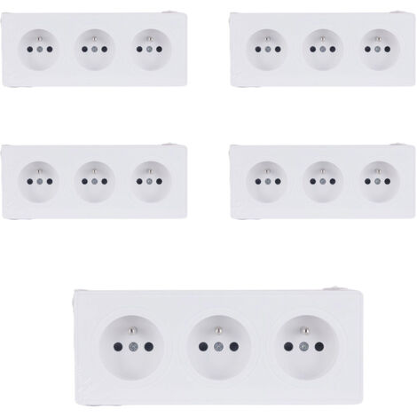 Lot de 5 prises triples 16A en saillie - Blanc - Vulco - Zenitech