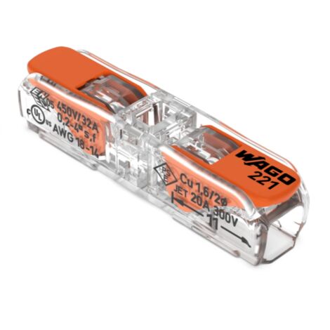 Wago – Sachet de 10 bornes Inline série 221 – Sections de fils 0.2 à 4 mm² – Tension 450V – Courant 32A pour connexions rapides