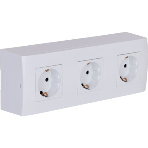 Triple prise Schuko en saillie + plaque de finition - Blanc - Kalya - Zenitech (1/5)