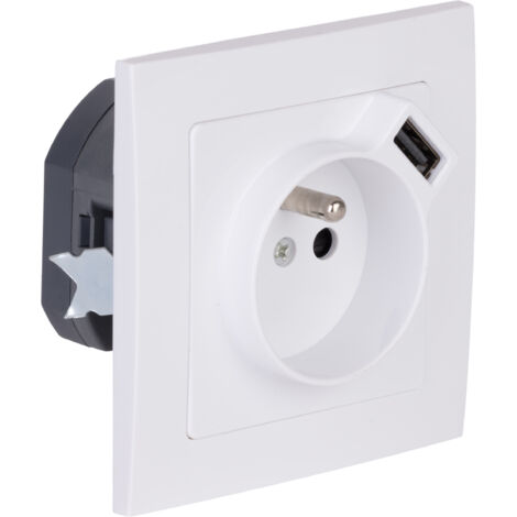 Prise + USB A encastrés + plaque de finition Kalya - Blanc - Zenitech