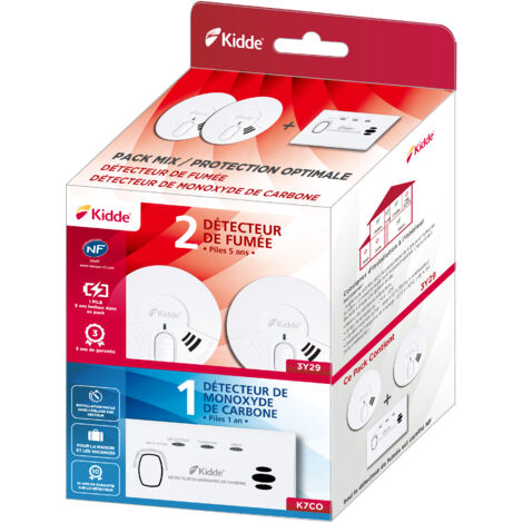 Pack 2 détecteurs de fumée + monoxyde de carbone 5 ans - Kidde