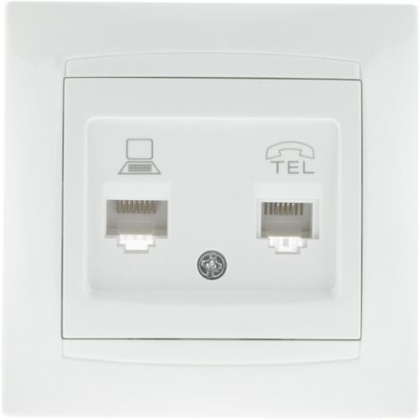 Prise RJ11 + RJ45 encastrées Zyna - Blanc - Zenitech