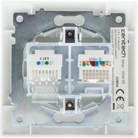 Prise RJ11 + RJ45 encastrées Zyna - Blanc - Zenitech