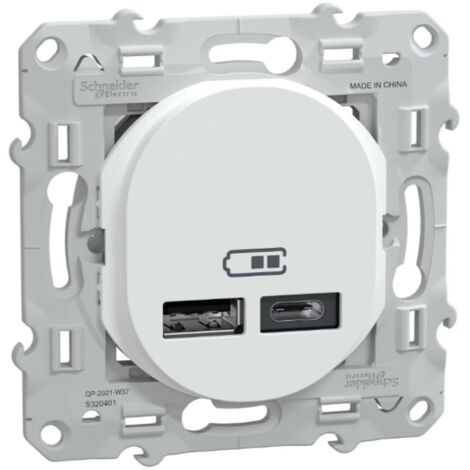 Double chargeur USB A+C 12W blanc - Ovalis - Schneider Electric