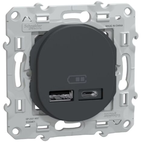 Double chargeur USB A+C 12W anthracite encastré - Ovalis - Schneider