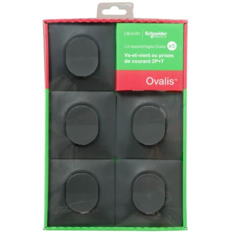Schneider Electric – Lot de 5 interrupteurs va-et-vient brochables – Plaques finition incluses – Anthracite Ovalis – Installation rapide et sécurisée