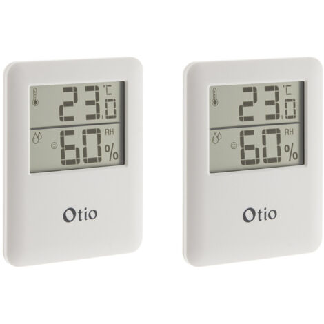 Otio – Lot de 2 thermomètres hygromètres magnétiques LCD – Plage de température 0/50°C – Plage d'humidité 20 à 95% – Fixation magnétique