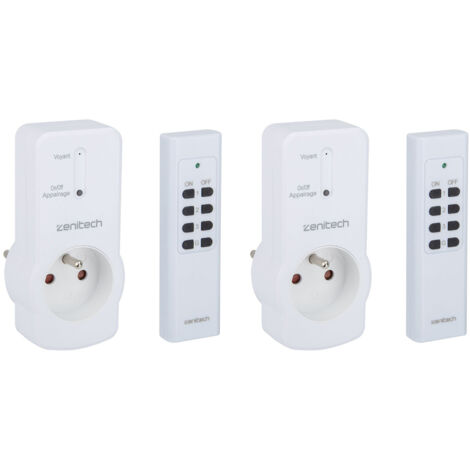 Lot de 2 prises télécommandées portée 25m - blanc - Zenitech (1/2)