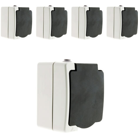 Lot de 5 prises Aquae IP54 16A 2P+T - blanc et noir - Zenitech