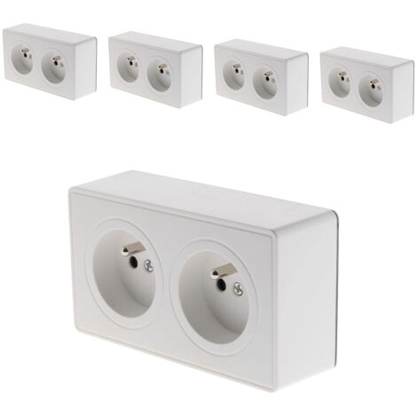 Lot de 5 prises doubles saillie 2P+T blanc - Vulco - Zenitech