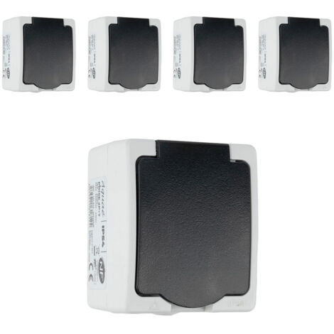 Zenitech – Lot de 5 prises saillie 16A 2P+T IP54 – Étanchéité pour extérieur – Raccordement rapide – Protection enfants intégrée