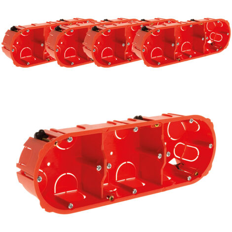 Lot de 5 boîtes d'encastrement placo triple entraxe 71mm - Rouge - Zenitech