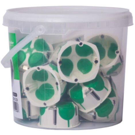 Schneider – Lot de 22 boîtes d'encastrement Ø67mm prof. 40mm – Étanchéité IP44 – Membranes souples pour passage câbles – Seau plastique