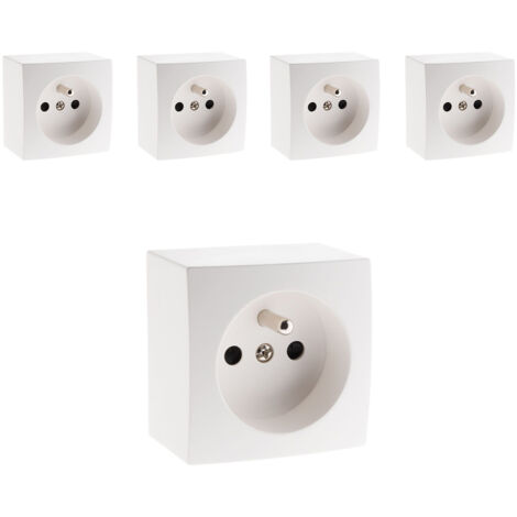 Lot de 5 prises 16A 2P+T simple en saillie - Blanc - Presto - Zenitech