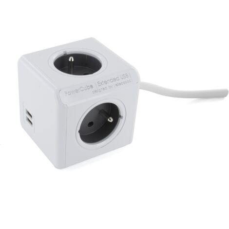 Bloc multiprise Powercube 3 prises 16A + 2 ports USB 2.0A – Puissance 3680W – Cordon 1,5m – Sécurité enfants