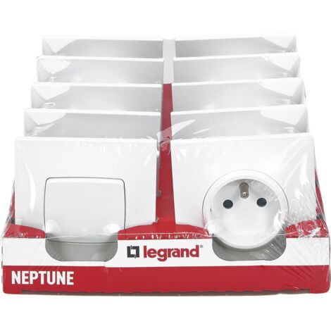 [JAMAIS UTILISÉ] Lot 2 interrupteurs va et vient 10A + 10 prises 2P+T 16A complet - Neptune - Blanc - Legrand