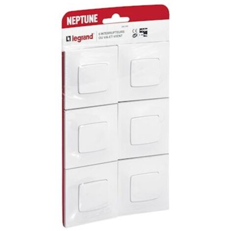 [JAMAIS UTILISÉ] Lot de 6 interrupteurs va et vients 10A complet - Neptune - Blanc - Legrand