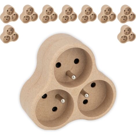 Lot de 10 triplites recyclées bioplastique - 3x16A - Beige - Zenitech