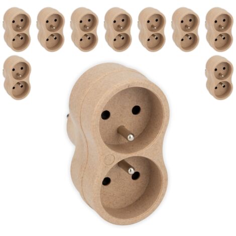Lot de 10 biplites recyclées bioplastique - 2x16A - Beige - Zenitech