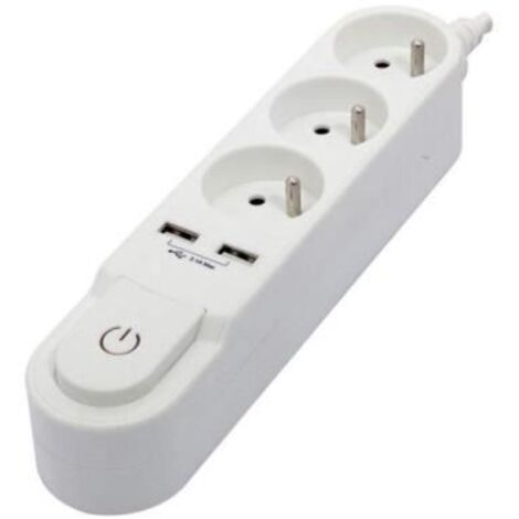 Multiprise Design 3x16A + 2xUSB 1,5m - blanc - Chacon (1/4)