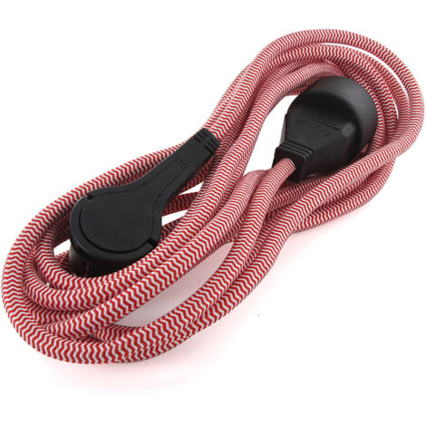Prolongateur textile Schuko fiche plate 3m - Rouge/Blanc - Chacon
