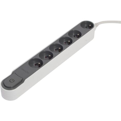 Chacon - prise multi. 3m 6x16a avec inter. Gris fonce - - (1/3)