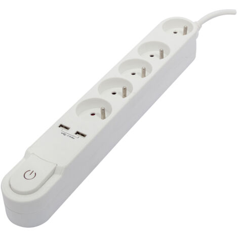 Multiprise Design 5x16A + 2xUSB 1,5m - Blanc - Chacon (1/4)