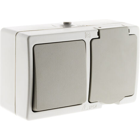 Mixte morizontal : va et vient + Prise 2P+T 16A - Gris Clair IP54 - Akya - Zenitech