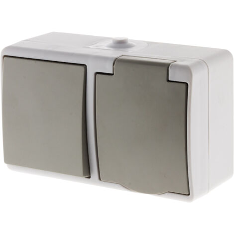 Va et vient + Prise 2P+T IP54 - Gris clair - Zenitech