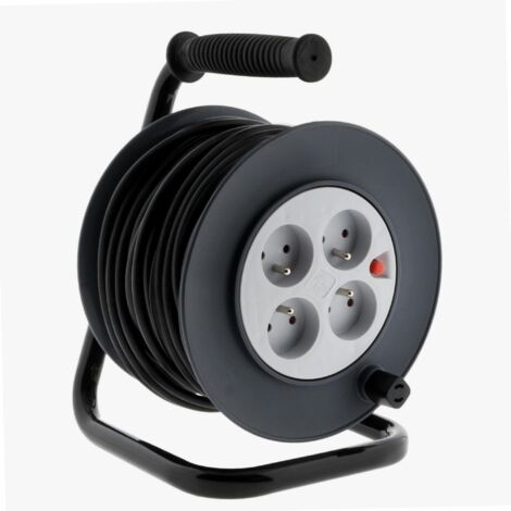 Zenitech – Enrouleur électrique 4 prises 25m H05VV-F 3G1,5mm² – Puissance max 3200W – Coupe-circuit de sécurité – Socle métal robuste